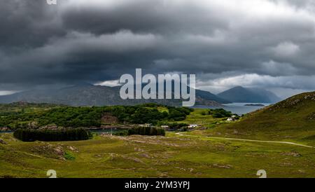 Rural Landscape At Village Ardheslaig On Applecross Peninsula At The Atlantic Coast Of The Highlands Of Scotland, UK Stock Photo