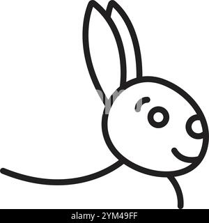 Rabbit single line icon, black editable stroke, simple vector monochrome pictogram of a cute bunny, hare illustration Stock Vector