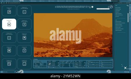 AI software turning text prompt into video of Mars desert landscape. Text to video artificial intelligence generator transforming words into clip of dusty rocky planet surface Stock Photo