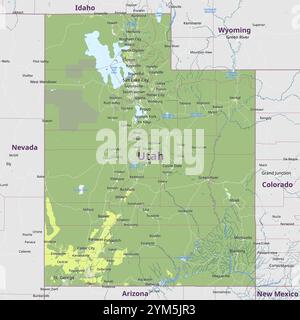 Physical political map of Utah, United States Stock Vector