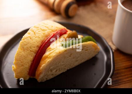 Rosca de Reyes, also called Kings cake, roscon, Epiphany Cake and hot chocolate drink. Mexican tradition on January 5th. Stock Photo