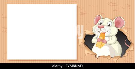 A cute mouse holding cheese in a frame Stock Vector