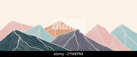 mountain landscape background with Japanese style, mountain line art Stock Vector