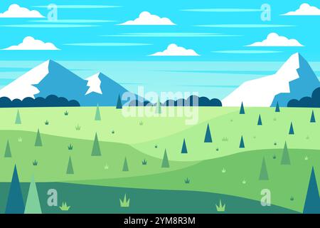 mountain landscape background illustration in flat design style Stock Vector