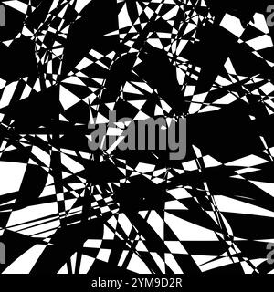 A dynamic black-and-white abstract design featuring sharp geometric shapes and intersecting lines. The chaotic arrangement of triangular and angular f Stock Vector