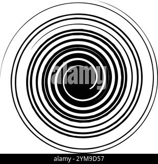 a black-and-white spiral with concentric circular lines creating a vortex-like optical illusion. It’s a clean, symmetrical design with a swirling effe Stock Vector