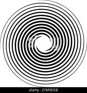 a black-and-white spiral with concentric circular lines creating a vortex-like optical illusion. It’s a clean, symmetrical design with a swirling effe Stock Vector