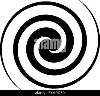 a black-and-white spiral with concentric circular lines creating a vortex-like optical illusion. It’s a clean, symmetrical design with a swirling effe Stock Vector
