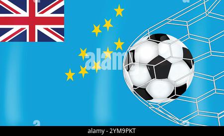 Soccer Football ball in Goal Net Isolated on Tuvalu Flag, Sports Accessory Equipment Stock Vector