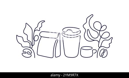Coffee cup beans. Abstract line vector symbol for coffee shop and cafe Stock Vector
