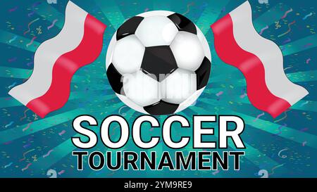 Poland Soccer Tournament with Flag  Sunburst and Confetti Background and realistic Football Ball in 3d Look Stock Vector