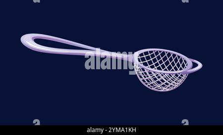 Tea strainer, small mesh tool to filter loose tea leaves from brewed tea. Cartoon vector kitchen utensil made of stainless steel essential for steeping loose-leaf tea, ensuring a debris-free cup Stock Vector
