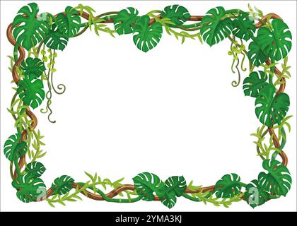 Ivy green leaves and jungle lianas square frame. Vine or ivy shrub leaf ...