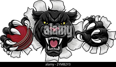 Black Panther Leopard Jaguar Cat Cricket Mascot Stock Vector