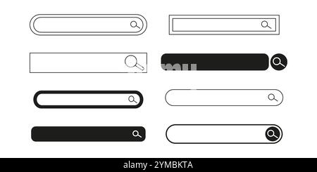 Search bar finder, modern frame text box, form with magnifier, interface Menu ui design element. Simple banner, site border. Vector illustration Stock Vector