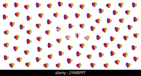Seamless pattern of rainbow gradient hearts on a white background. Perfect for love, pride, and celebration themed design projects Stock Vector