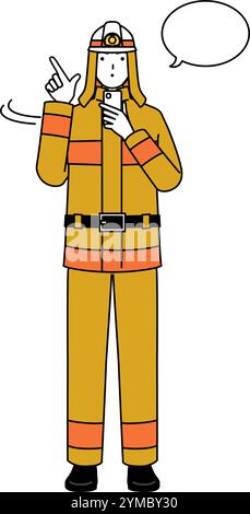 Firefighter in fire uniform operating a smartphone, Vector Illustration Stock Vector