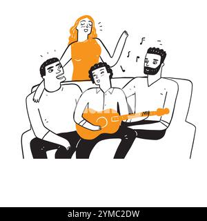 Best friends or homosexuals are singing and playing guitar Stock Vector