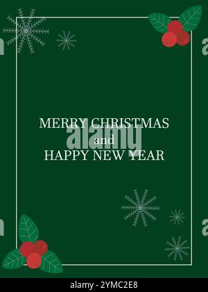 Merry Christmas and Happy New Year rectangular vertical card. Festive natural border with description. Congratulatory frame vector illustration. Decor Stock Vector