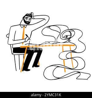 The sucky man writing a long roll of paper. Vecyor illustration Stock Vector