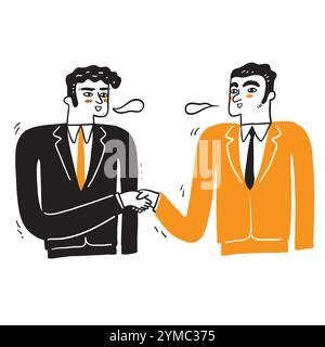 Handshake of two businessmen, partnership concept, Shaking hands to seal a deal, Hand drawn Vector Illustration doodle style Stock Vector