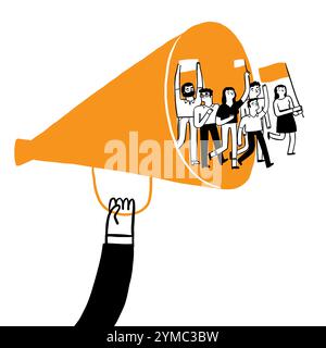Claim business concept. A protester walks through a megaphone. Vector Illustration Hand drawing doodle style Stock Vector