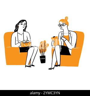 A doctor or counselor is talking to someone who has a problem. Vector Illustration Hand drawing doodle style Stock Vector