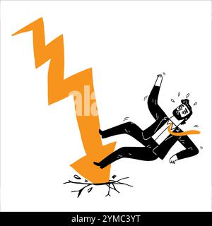 Stock graph arrows fall on business people, Vector illustration hand drawn Stock Vector