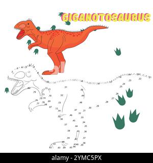 Educational game connect dots to draw dinosaur Stock Vector