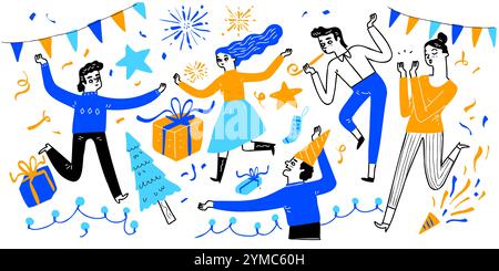 Hand drowning line art celebration fun party. Vector illustration. Stock Vector