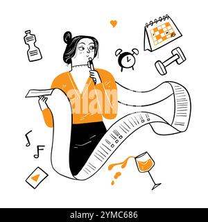 The woman holding long paper with to do list the element hand drawing vector illustration doodle style Stock Vector