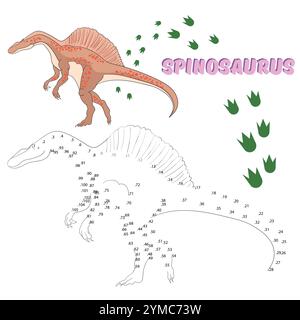 Educational game connect dots to draw dinosaur Stock Vector