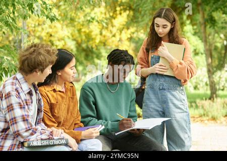 Group of Students Studying Outdoors and Collaborating Stock Photo