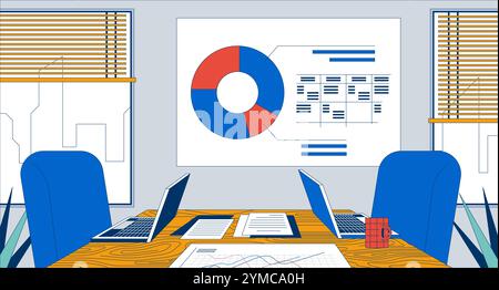 Empty meeting room for two people flat illustration Stock Vector