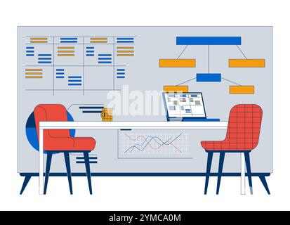 Company strategic planning presentation board table cartoon flat illustration Stock Vector