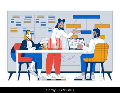 Productive collaboration in meeting room cartoon flat illustration Stock Vector