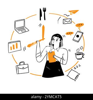Time management concept. Hand drawn vector illustration doodle style. Stock Vector
