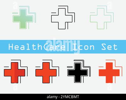 This is a set of 7 Healthcare icons with a minimalist style. Stock Vector