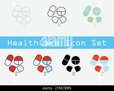 This is a set of 7 Healthcare icons with a minimalist style. Stock Vector