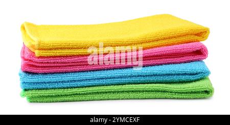 Stack different microfiber cloths isolated on white Stock Photo