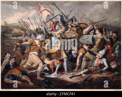 The Battle of Agincourt, 25th October 1415, coloured stipple engraving by Thomas Burke after John Hamilton Mortimer, 1783 Stock Photo