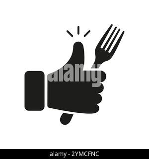 Thumbs Up Holding Fork, Positive Feedback On Meals And Dining Concept. Culinary And Wellness. Satisfaction With Food And Healthy Lunch. Isolated Stock Vector