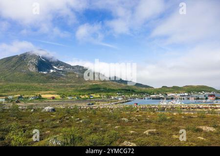 Kvalsund, Hammerfest, Norway. Beautiful view of the Arctic Circle mountains. Kvalsund or Ráhkkerávju is a village in Hammerfest Municipality Stock Photo