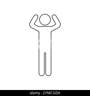 Man Figure with Bent Arms Raised Line Icon. Stick Figure with Arms Raised at Head, Human Body Gesture Pose Outline Symbol. Editable Stroke. Isolated Stock Vector
