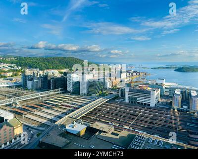 Oslo Central Station, Norway. Oslo S (central station). Oslo Central Station is the main railway station in Oslo, and the largest railway station Stock Photo