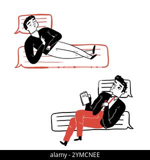 Dialogue between patient and psychoanalysis. Psychoanalysis and psychotherapy, Hand drawn vector illustration doodle style. Stock Vector