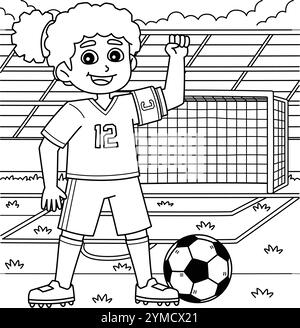 Female Soccer Player Goal Coloring Page for Kids Stock Vector Image ...