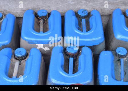 old used plastic cans Stock Photo