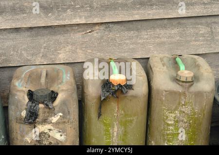 old used plastic cans Stock Photo