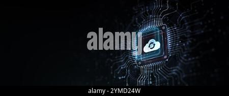 Cloud Enabling Scalable Solutions for Data Storage Illustrated on a Processor Touched by a Human Hand. Stock Photo